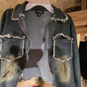 PrettyLittleThing Blue Distressed Jean Jacket